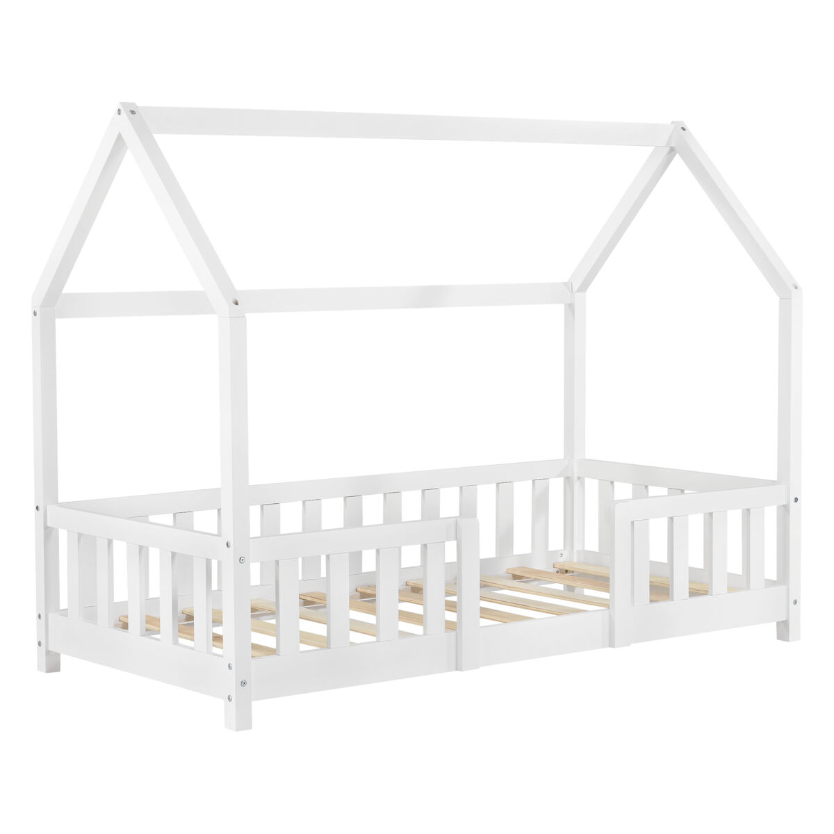 Cama para niños Sisimiut forma de casa 75x146 Blanco/ Beige