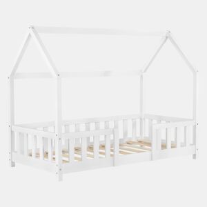 Cama de criança Sisimiut forma de casa pinho 70x140 cm branco mate en.casa