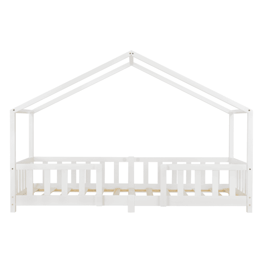 Cama de criança Treviolo em forma de casa em pinho com colchão 90x200 cm branco mate en.casaneu.haus.
