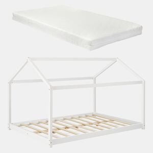 Cama de criança Cerro com colchão em forma de casa em pinho 140 x 200 cm - Branco en.casa