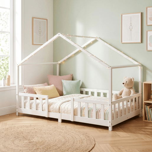 Cama de criança Treviolo em forma de casa pinho 140x200 cm - Branco en.casa Cama de criança Treviolo em forma de casa pinho 140x200 cm - Branco en.casa