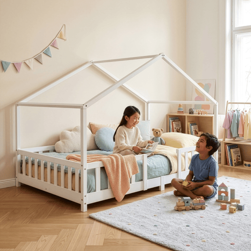 Cama de criança Treviolo em forma de casa pinho 140x200 cm - Branco en.casa Cama de criança Treviolo em forma de casa pinho 140x200 cm - Branco en.casa
