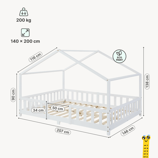 Cama de criança Treviolo em forma de casa pinho 140x200 cm - Branco en.casa Cama de criança Treviolo em forma de casa pinho 140x200 cm - Branco en.casa