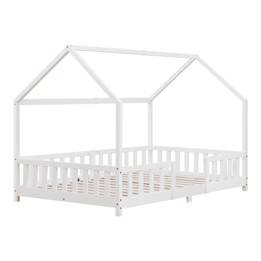 Cama de criança Sisimiut forma de casa pinho 120x200 cm branco mate en.casa.