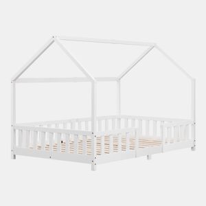 Cama de criança Sisimiut forma de casa pinho 120x200 cm branco mate en.casa.