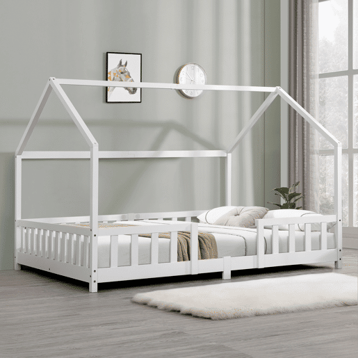 Cama de criança Sisimiut forma de casa pinho 120x200 cm branco mate en.casa.