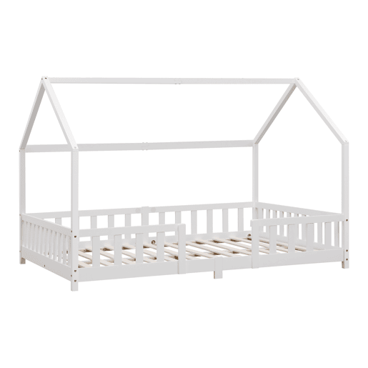 Cama de criança Sisimiut forma de casa pinho 120x200 cm branco mate en.casa.