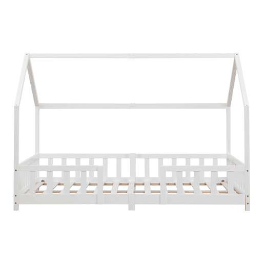 Cama de criança Sisimiut forma de casa pinho 120x200 cm branco mate en.casa.