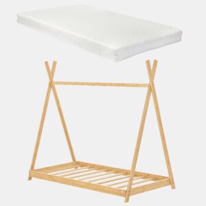 Tipi Vimpeli cama de criança + 1 colchão máx. 200 kg bambu 90 x 200 cm - Natural en.casa y neu.haus.