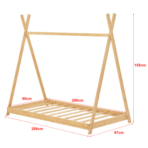 Tipi Vimpeli cama de criança + 1 colchão máx. 200 kg bambu 90 x 200 cm - Natural en.casa y neu.haus.