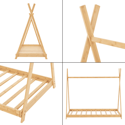 Tipi Vimpeli cama de criança + 1 colchão máx. 200 kg bambu 90 x 200 cm - Natural en.casa y neu.haus.