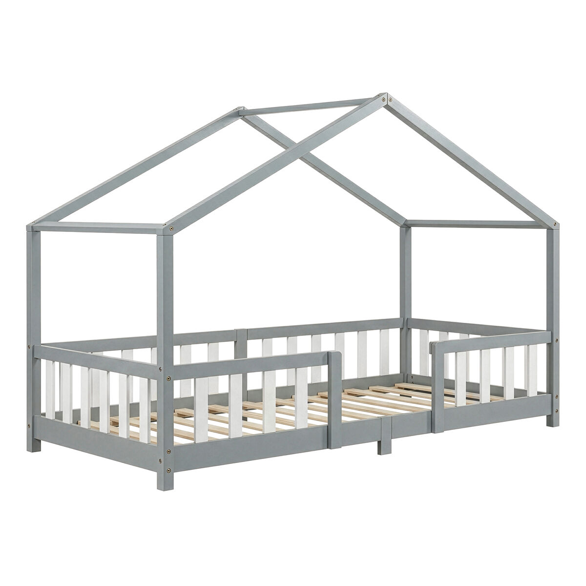 Cama para niños treviolo forma de casa pino 90x200 cm gris claro / blanco [en.casa]