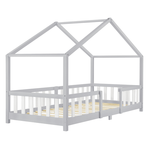 Cama de criança Treviolo forma de casa pinho 90x200 cm cinzento claro e branco mate en.casa.
