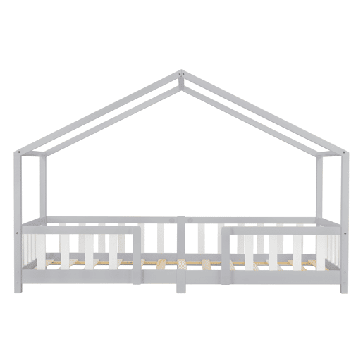 Cama de criança Treviolo forma de casa pinho 90x200 cm cinzento claro e branco mate en.casa.