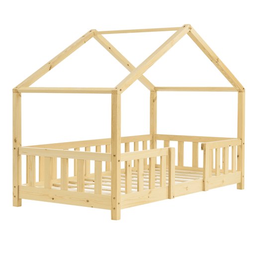 Treviolo cama de criança pinho forma de casa 70x140 cm pinho natural en.casa.
