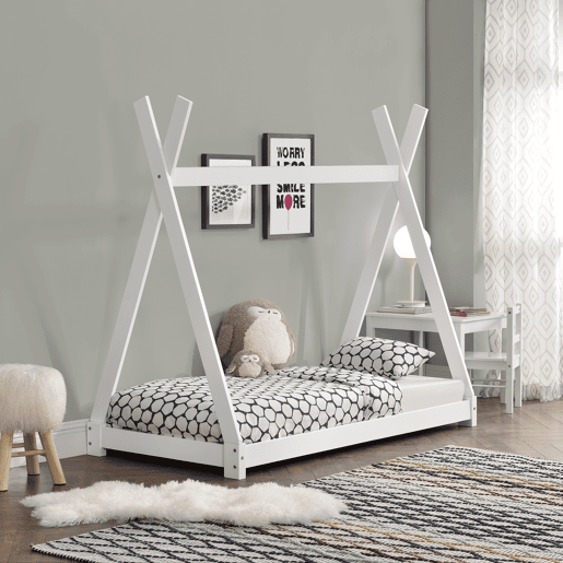 Cama de criança Onejda - Estrutura de tenda em pinho - 160 x 80cm - Branco mate en.casa.