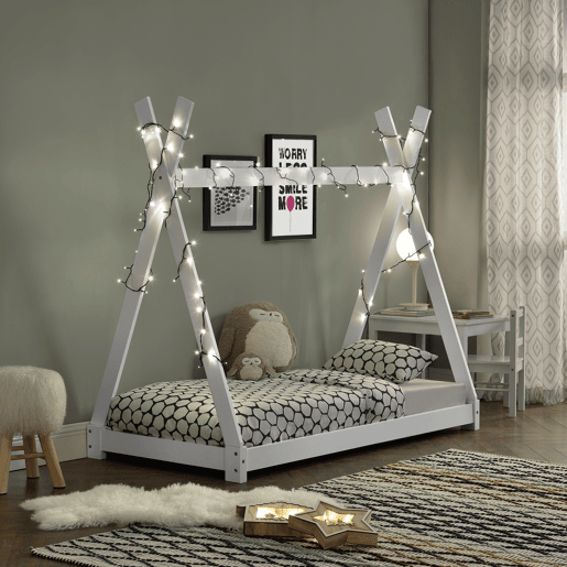 Cama de criança Onejda - Estrutura de tenda em pinho - 160 x 80cm - Branco mate en.casa.