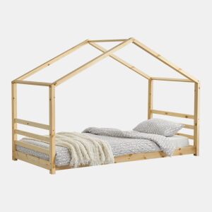 Cama de criança Vardø Pine 90 x 200 cm - Forma de casa - Cor Pine Natural en.casa.