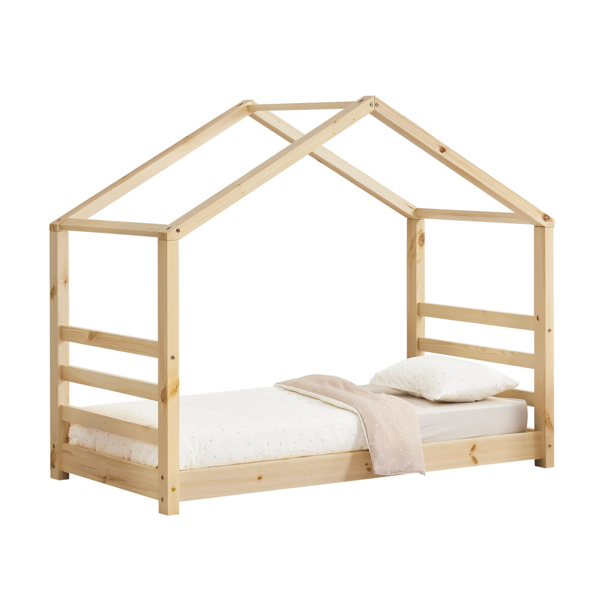 Cama para niños de pino vardø 80 x 160 cm - forma de casa - color pino natural [en.casa]