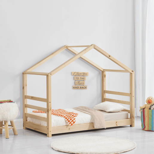 Cama de criança Vardø Pine 80 x 160 cm - Forma de casa - Cor Pine Natural en.casa.