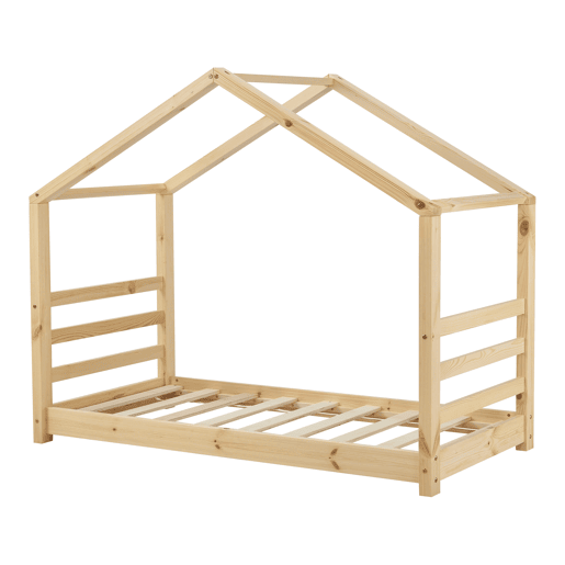 Cama de criança Vardø Pine 80 x 160 cm - Forma de casa - Cor Pine Natural en.casa.