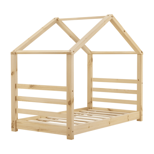 Cama de criança Vardø Pine 80 x 160 cm - Forma de casa - Cor Pine Natural en.casa.