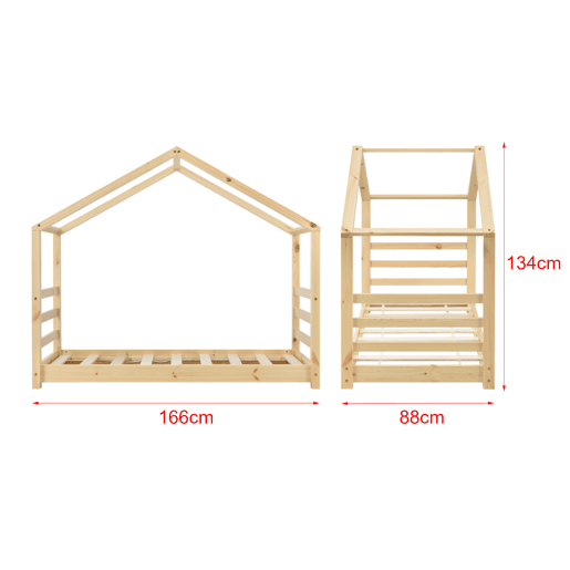 Cama de criança Vardø Pine 80 x 160 cm - Forma de casa - Cor Pine Natural en.casa.