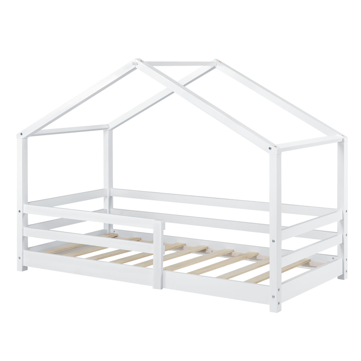 Cama para niños knätten en diseño de casa con somier madera pino 80 x 160 cm blanco lacado mate [en.casa]