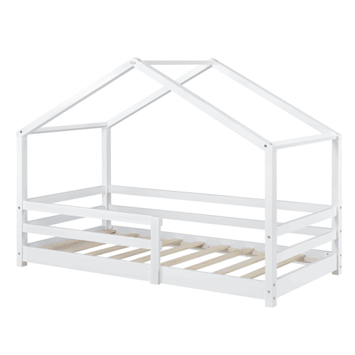 Cama de criança Knätten In House design com estrado em madeira de pinho 80 x 160 cm lacado a branco mate en.casa.