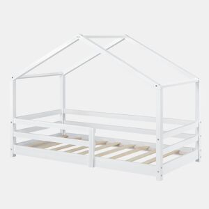 Cama de criança Knätten In House design com estrado em madeira de pinho 80 x 160 cm lacado a branco mate en.casa.