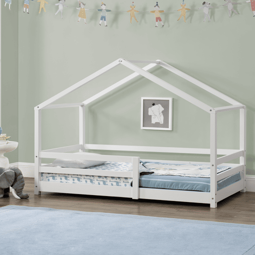 Cama de criança Knätten In House design com estrado em madeira de pinho 80 x 160 cm lacado a branco mate en.casa.