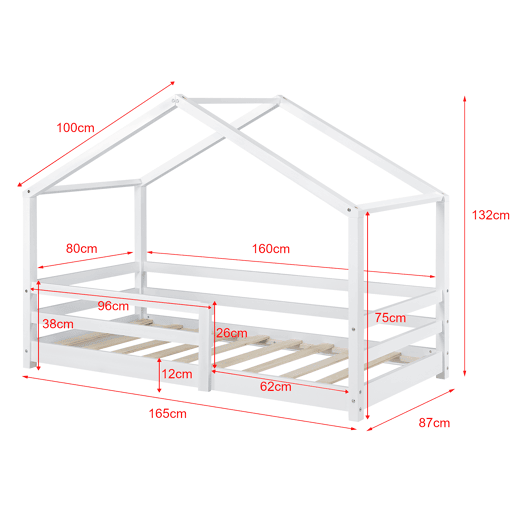 Cama de criança Knätten In House design com estrado em madeira de pinho 80 x 160 cm lacado a branco mate en.casa.