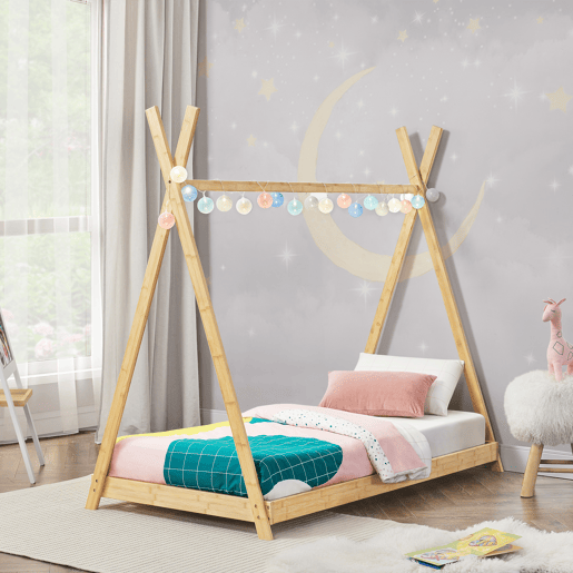 Cama de bambu indiana Vimpeli 70 x 140 cm para crianças - Madeira natural en.casa