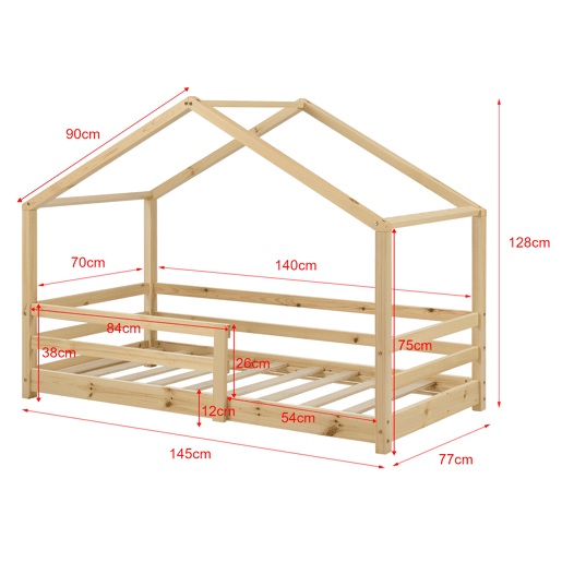 Cama de criança Knätten - Cottage - com colchão ortopédico, estrado de ripas e estrado de molas - pinho 70 x 140 cm - Natural en.casa.