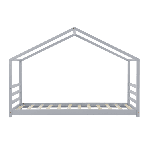 Cama de criança Vardø com estrado de molas - Forma de casa - pinho 200 x 90 cm - Lacado cinzento mate pt.casa.