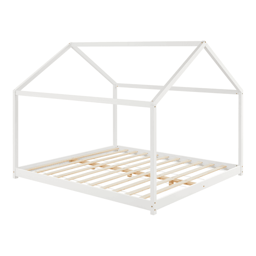 Cama de criança Cerro em forma de casa em madeira de pinho 160 x 200 cm - Branco en.casa