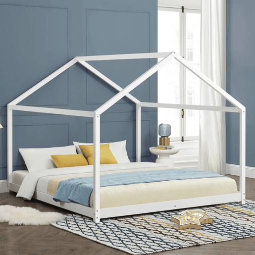 Cama de criança Cerro em forma de casa em madeira de pinho 160 x 200 cm - Branco en.casa