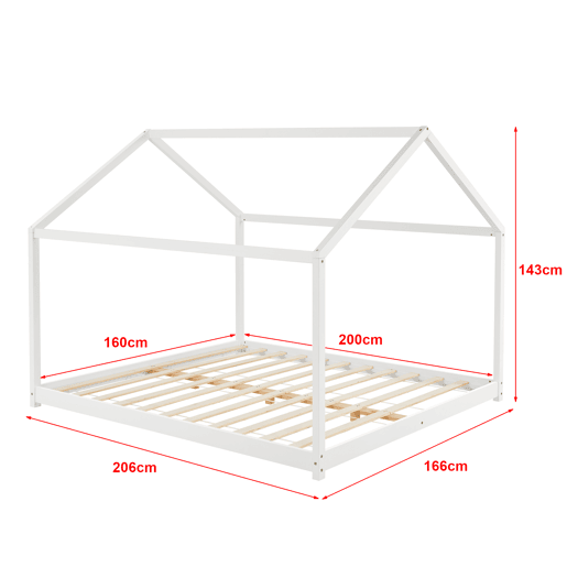 Cama de criança Cerro em forma de casa em madeira de pinho 160 x 200 cm - Branco en.casa