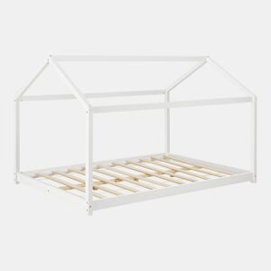 Cama de criança Cerro em forma de casa em madeira de pinho 140 x 200 cm - Branco en.casa