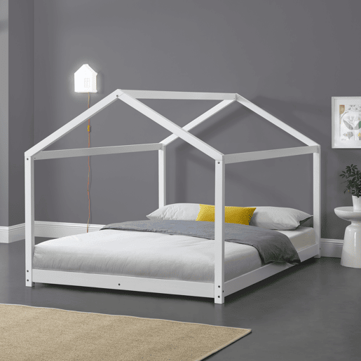 Cama de criança Cerro em forma de casa em madeira de pinho 140 x 200 cm - Branco en.casa