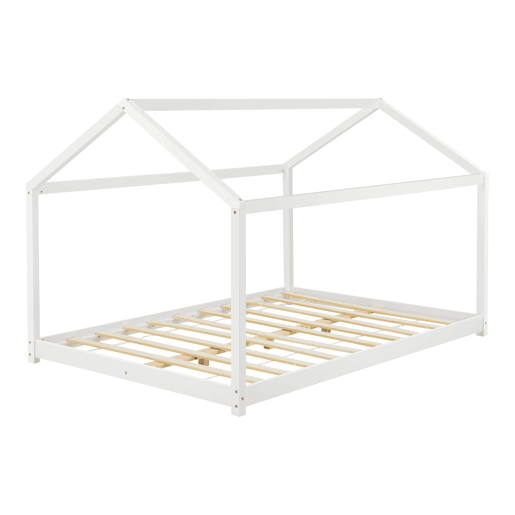 Cama de criança Cerro em forma de casa em madeira de pinho 140 x 200 cm - Branco en.casa