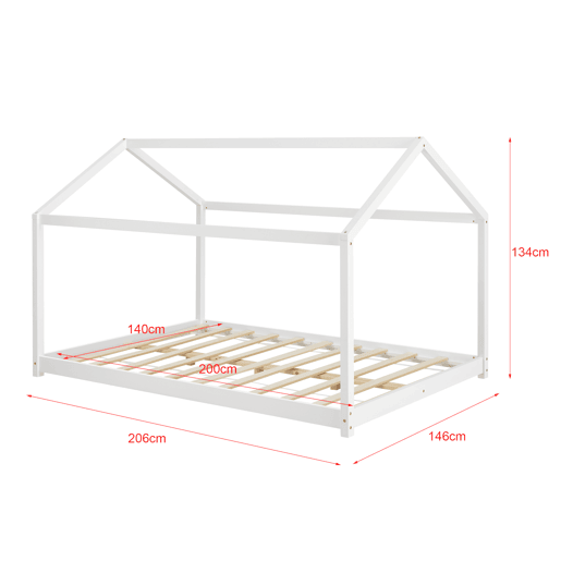 Cama de criança Cerro em forma de casa em madeira de pinho 140 x 200 cm - Branco en.casa