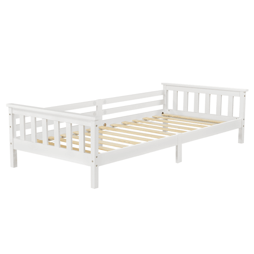 Cama Nuuk para crianças com estrado de ripas e protecção anti-queda - máx. 100 kg - pinho 90 x 200 cm - Branco en.casa.