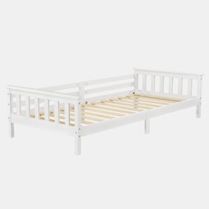 Cama Nuuk para crianças com estrado de ripas e protecção anti-queda - máx. 100 kg - pinho 90 x 200 cm - Branco en.casa.