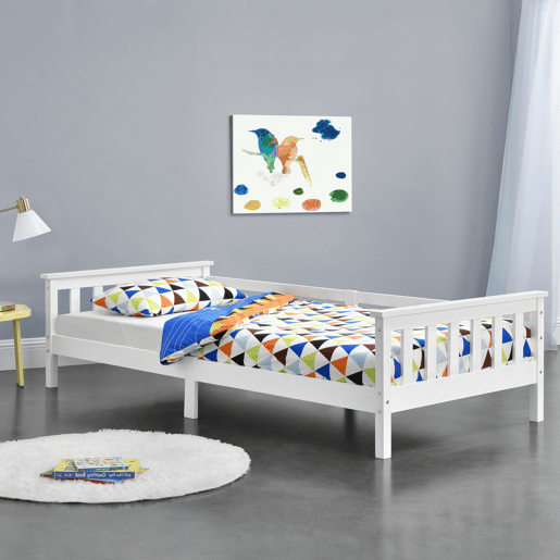 Cama Nuuk para crianças com estrado de ripas e protecção anti-queda - máx. 100 kg - pinho 90 x 200 cm - Branco en.casa.