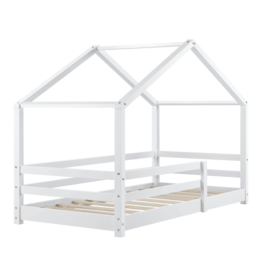 Cama de criança Knätten - Cottage - com colchão ortopédico, estrado de ripas e estrado de molas - pinho 80 x 160 cm - branco mate en.casa.