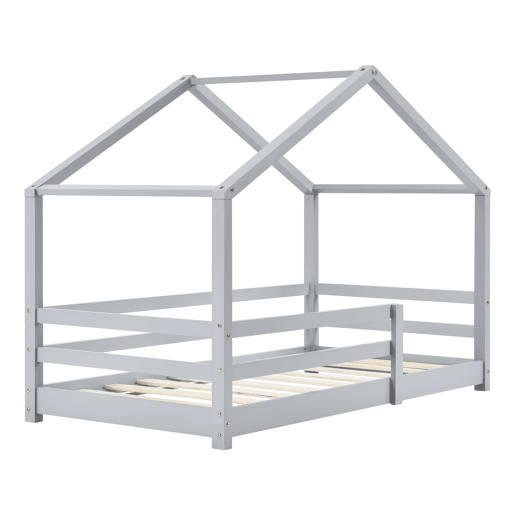 Cama de criança Knätten - Cottage - com colchão, estrado de ripas e estrado de molas - pinho 90 x 200 cm - cinzento claro mate en.casa.