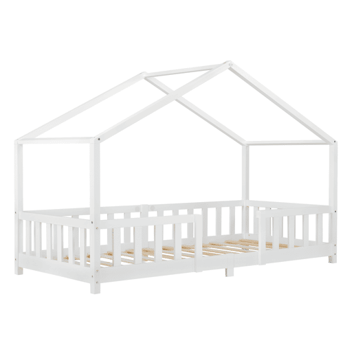 Cama de criança Treviolo forma de casa pinho 90x200 cm branco mate en.casa.