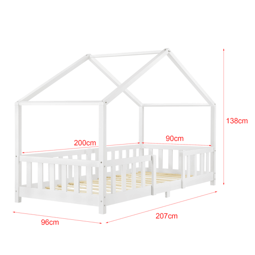 Cama de criança Treviolo forma de casa pinho 90x200 cm branco mate en.casa.