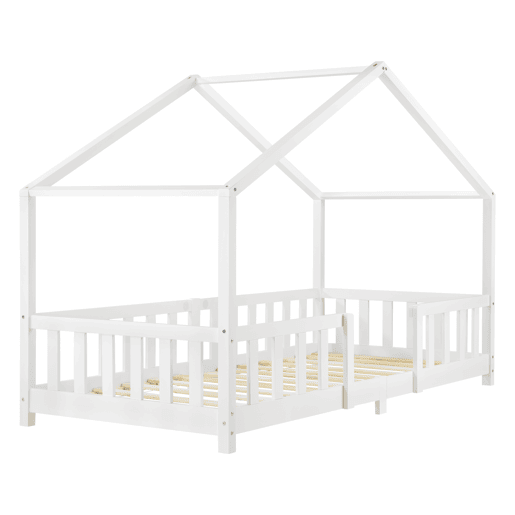 Cama de criança Treviolo forma de casa pinho 90x200 cm branco mate en.casa.